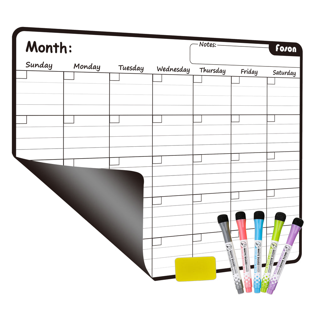 Foson Magnetic Dry Erase Calendar for Refrigerator - 17x13'' Jumbo Monthly Fridge Planner Whiteboard Kit with 5 Fine Point Markers