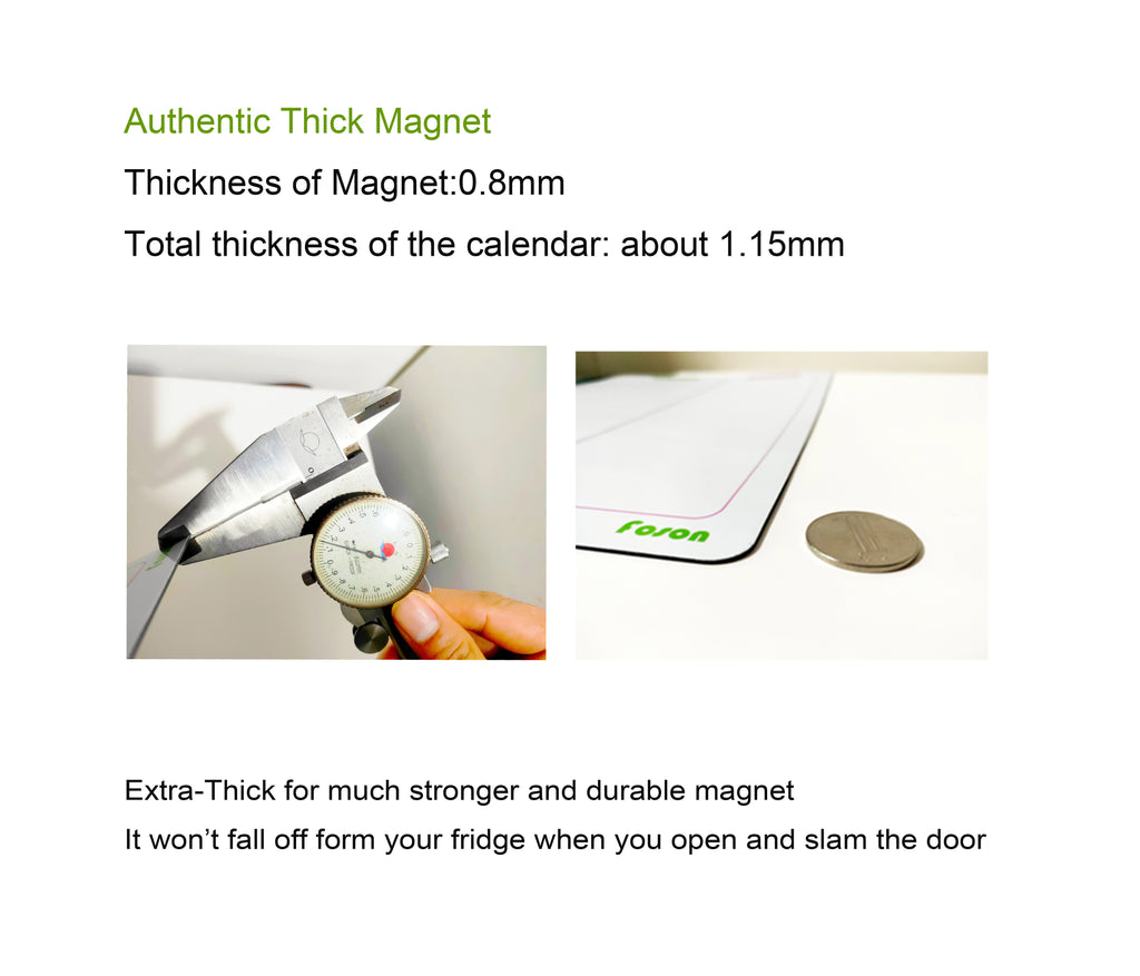 Dry Erase Magnetic Monthly Calendar Kit-Foson Extra Thick Magnetic Monthly Calendar for Refrigerator Include Five Fine Markers&Eraser&Holes for Hanging on The Wall