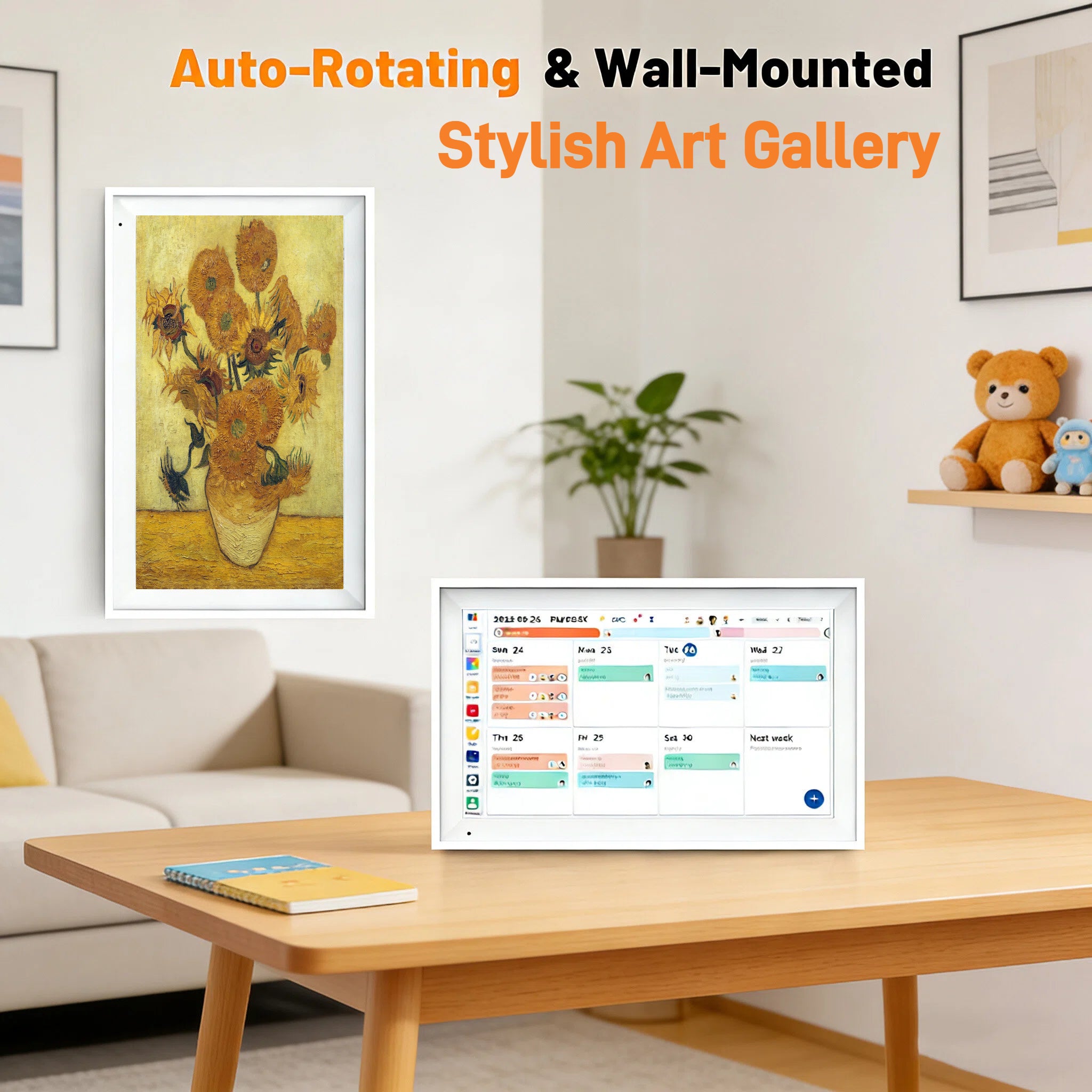Foson 15.6" Smart Digital Calendar & Chore Chart, 1920x1080 Touchscreen - 64GB WiFi, Multi-Calendar Sync, Family Meal Planner & Art Gallery Mode, Wall/Desk Mountable, (White) w/ 3-in-1 Stylus & Screen Protector