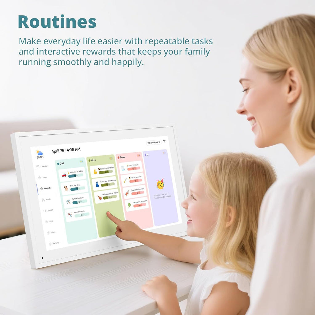 15.6 Inch Smart Digital Calendar Touch Screen - 2-Way Sync Google/iCloud/Outlook, Family Organizer Chore Chart with App for Meal Planning & Photo Share, Wall Mount/Tabletop