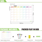 Dry Erase Magnetic Monthly Calendar Kit-Foson Extra Thick Magnetic Monthly Calendar for Refrigerator Include Five Fine Markers&Eraser&Holes for Hanging on The Wall